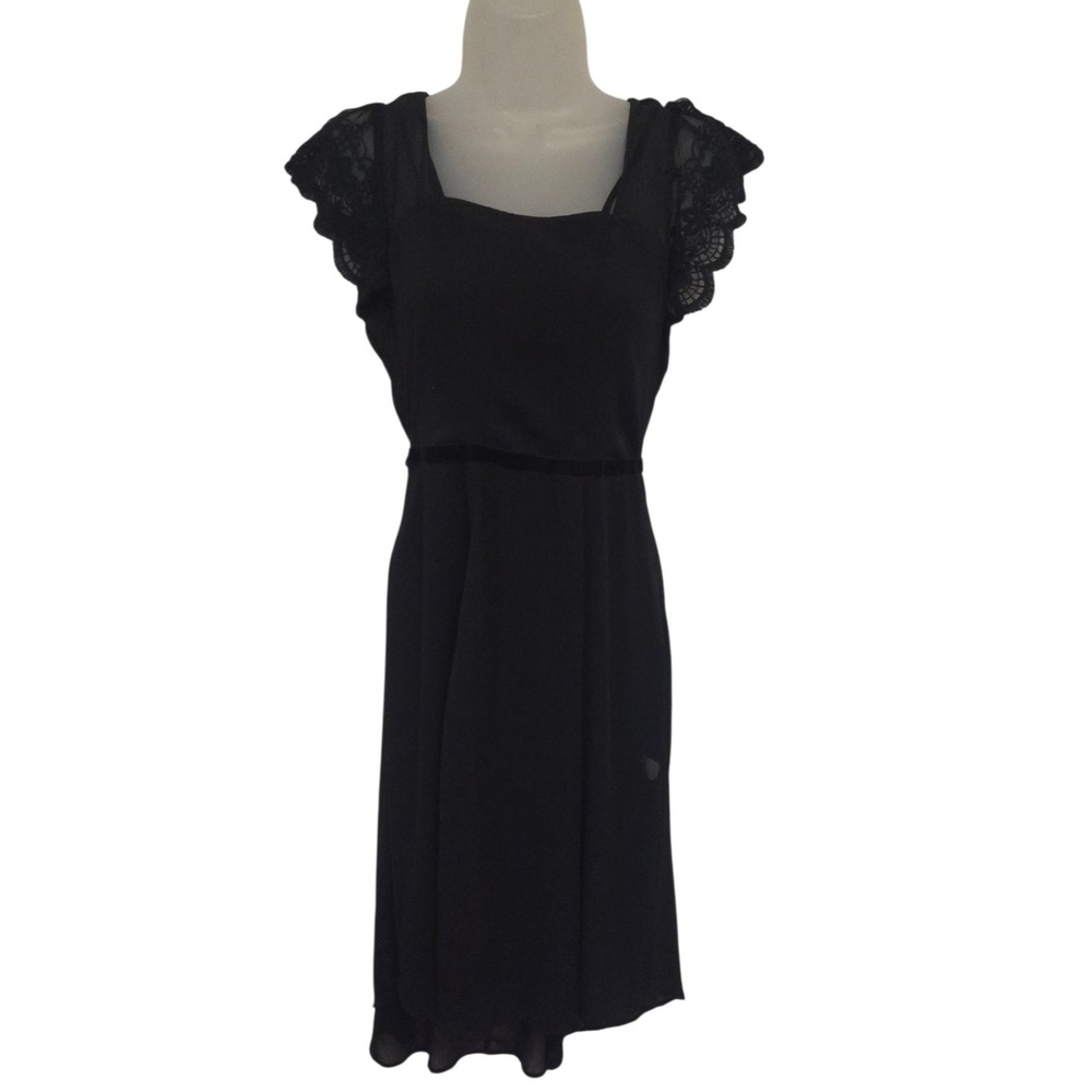 Band of Gypsies Black Lace Flutter Sleeve Midi Dress Square Neck XS